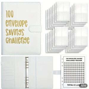 Budget Planner 100 Envelope Savings Challenge Binder - White And Gold